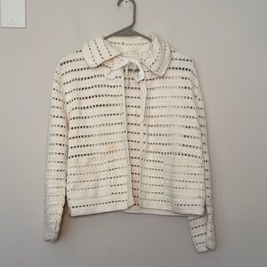 Vintage Akris Bergdorf Goodman Crochet Open Knit Cardigan in Ivory - S/M